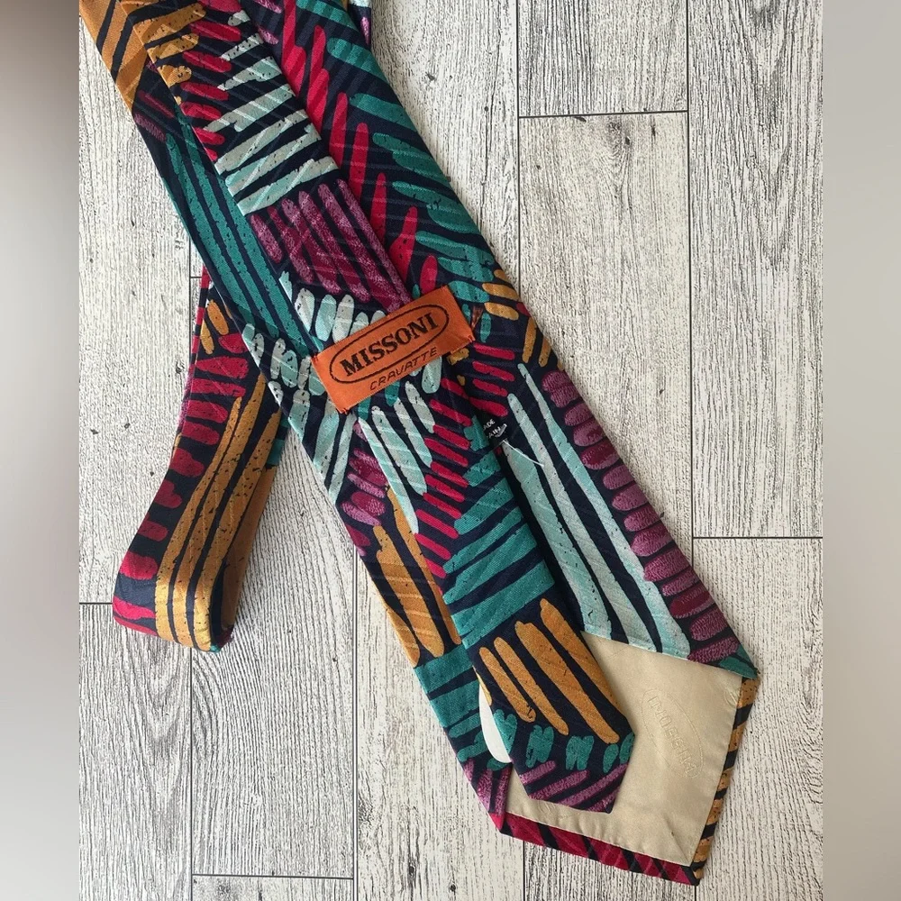 NWT MISSONI‎ Designer Multicolor Art Print 100% Silk Tie Made In Spain 58” Long